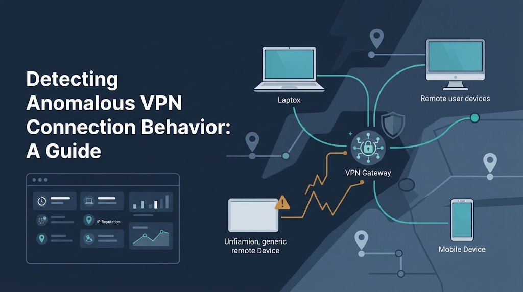 Network diagram highlighting gateway nodes and connections when detecting anomalous vpn connection behavior. 